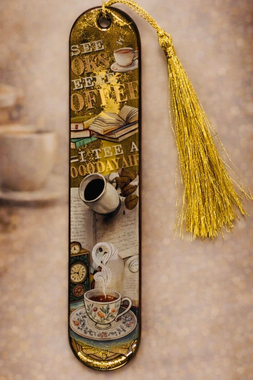 Marque-page illustré Coffee Vintage – Univers coffee avec pompon