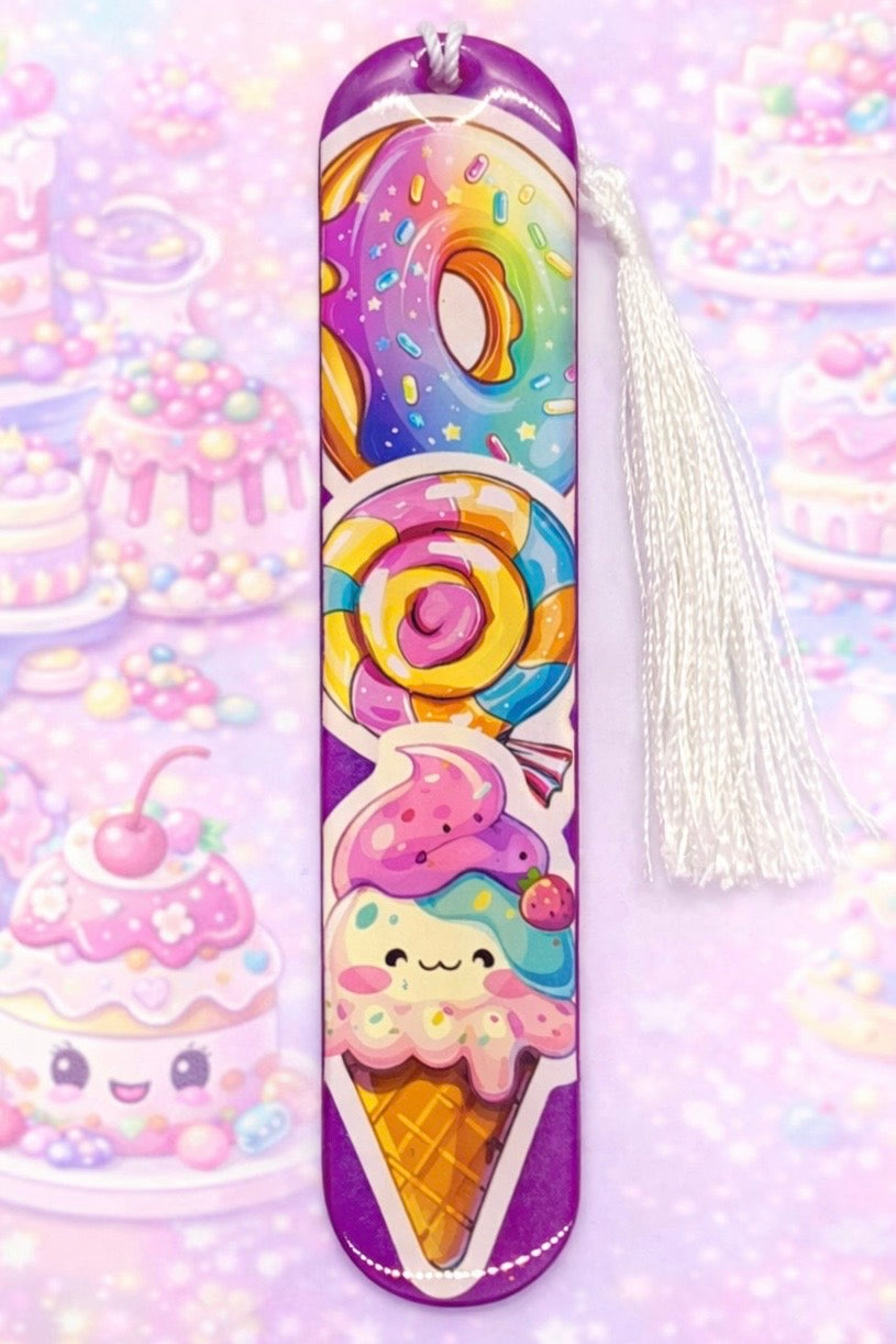 Marque-page illustré Gâteau Kawaii – Univers gourmand avec pompon