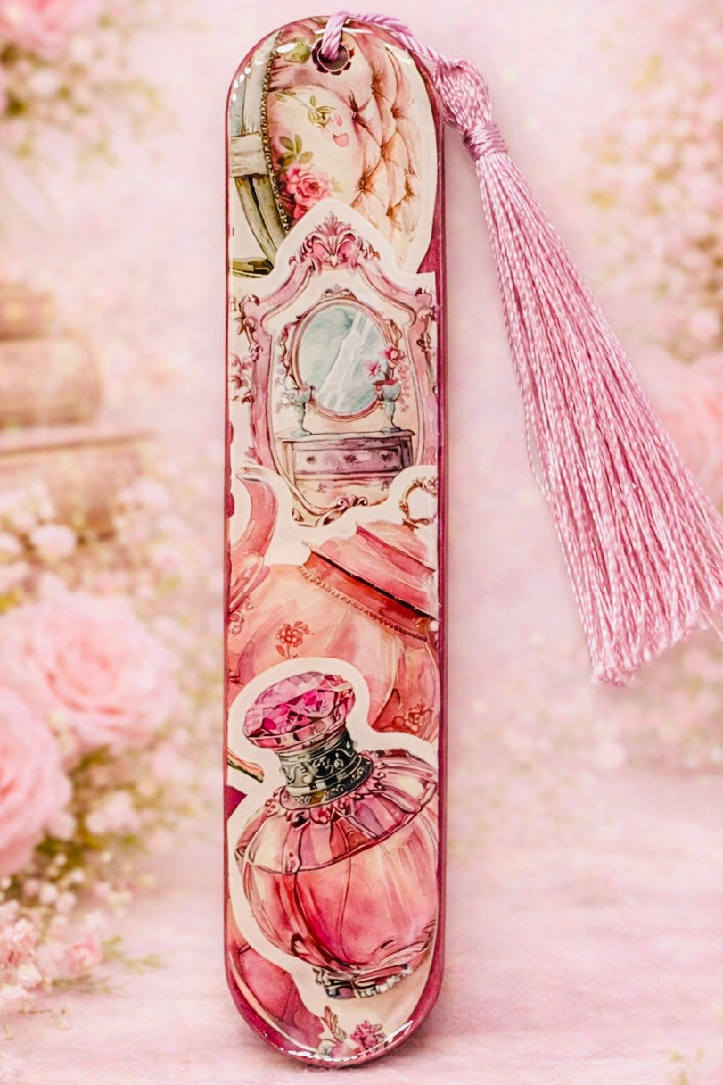 Marque-page illustré Girly Vintage – Univers romantique avec pompon