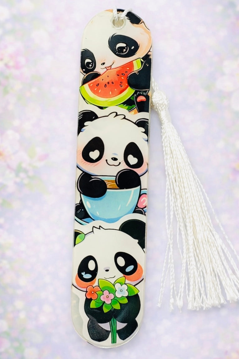 Marque-page illustré Panda – Univers kawaii avec pompon