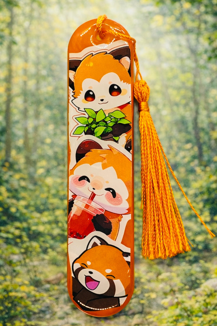 Marque-page illustré Panda Roux – Univers animal avec pompon