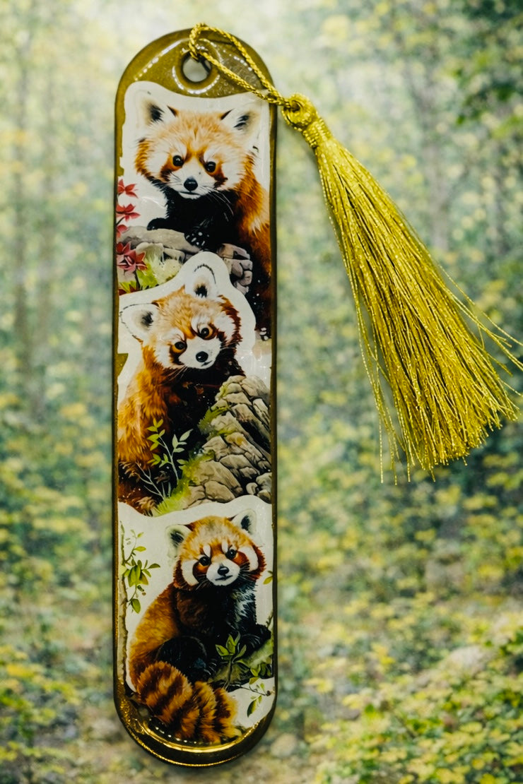 Marque-page illustré Panda Roux – Univers animal avec pompon