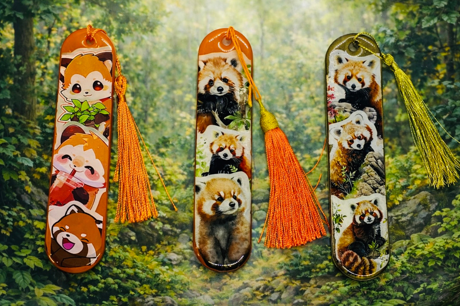 Marque-page illustré Panda Roux – Univers animal avec pompon